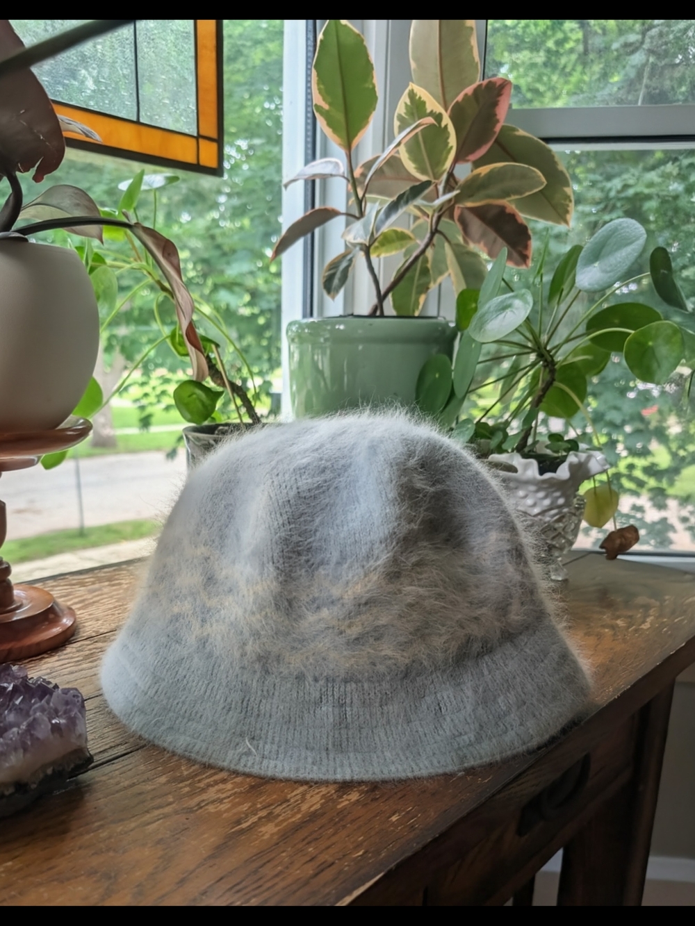 Vintage-Y2K style- Super Soft Angora Bucket Hat *Light Blue With ZigZag Pattern*